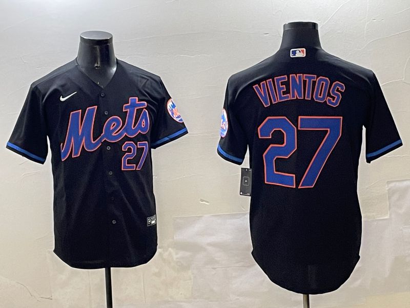 Men New York Mets #27 Vientos Black Game 2025 Nike MLB Jersey style 7